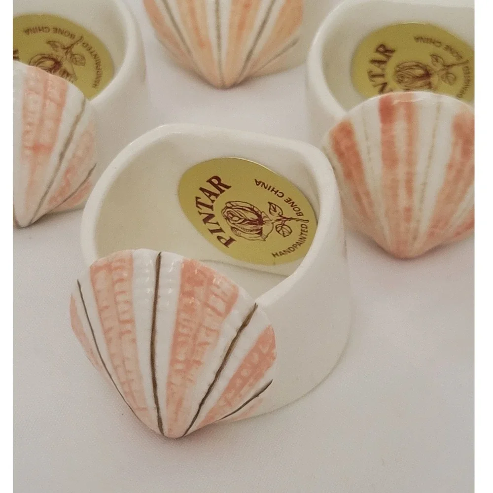 Vintage Shell Napkin Rings Set 7 Hand Painted Bone China Pintar Bloomingdale's